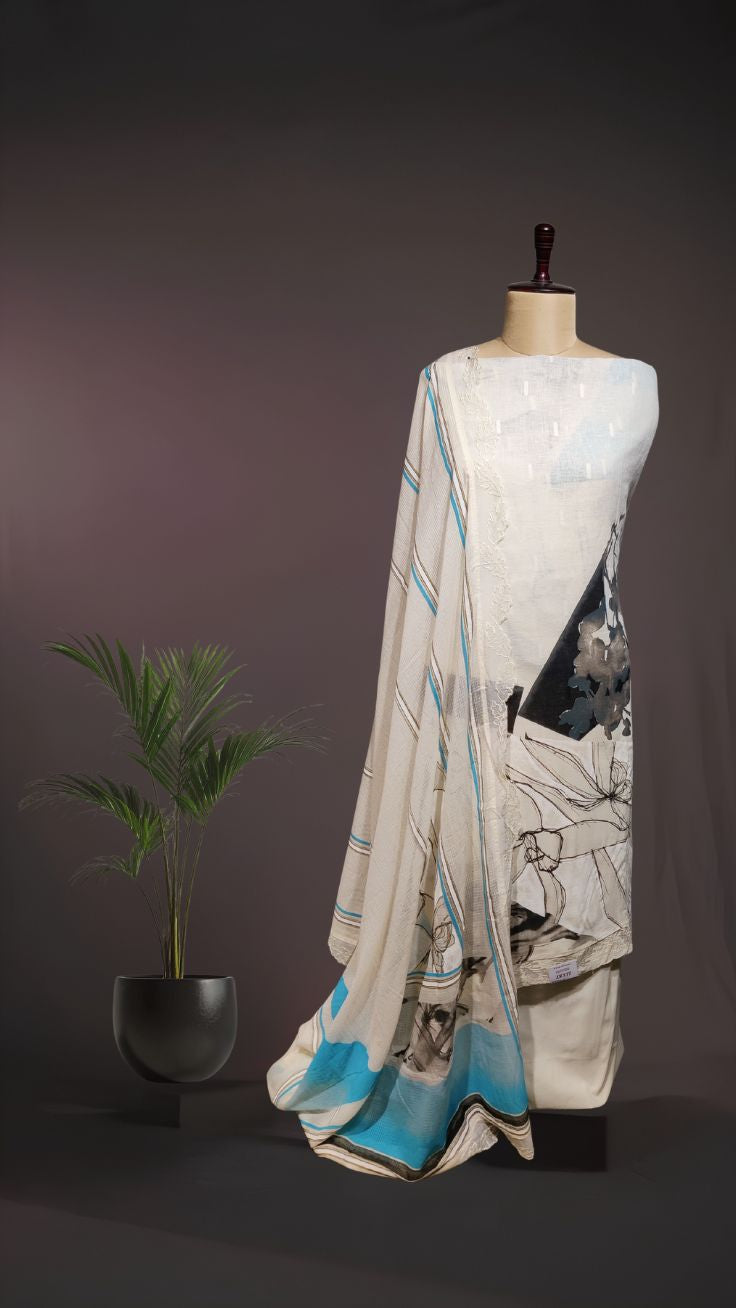 Ivory Printed Contemporary Cotton Suit Set