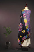Indigo Blue Ajrakh Suit Set with Midnight Black Handcrafted Patch Work in Dupatta