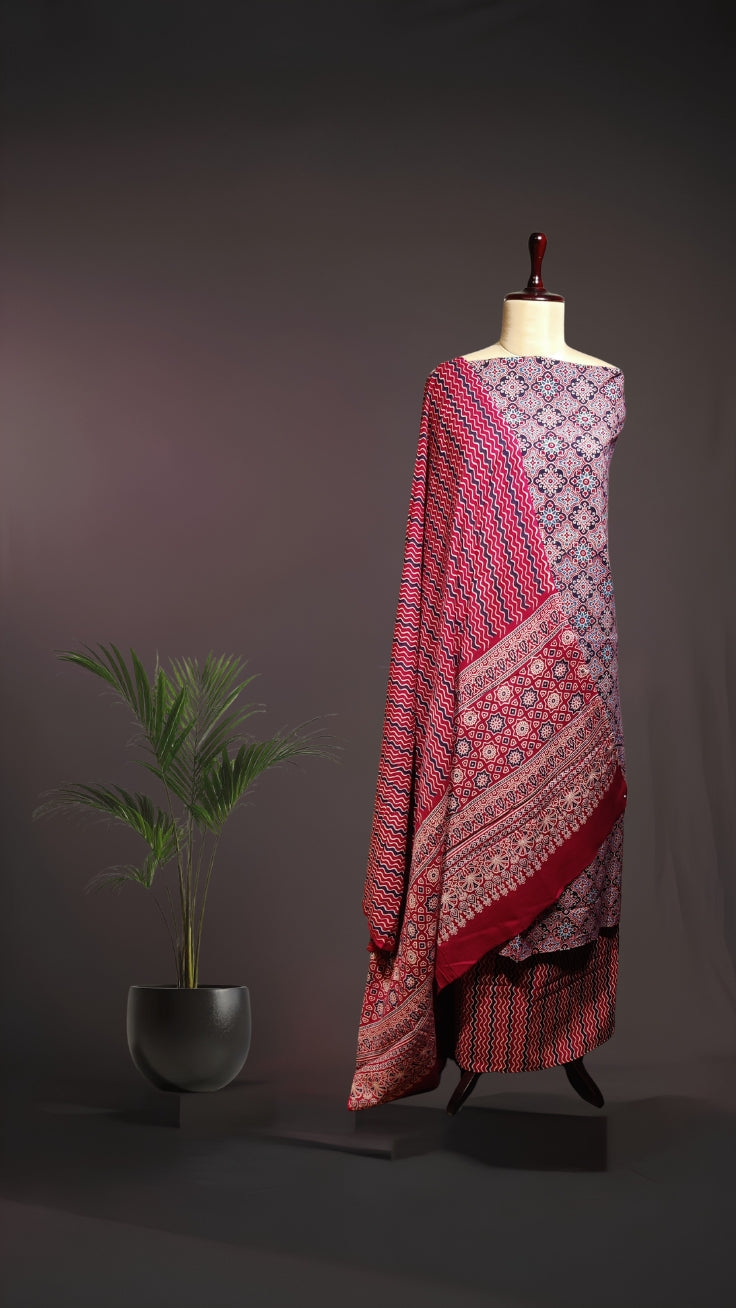 Classic Ajrakh Pattern Cotton Unstitched Suit Piece