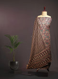 Traditional Ajrakh Print Pure Cotton Unstitched Suit Set with V-Neck Embroidery