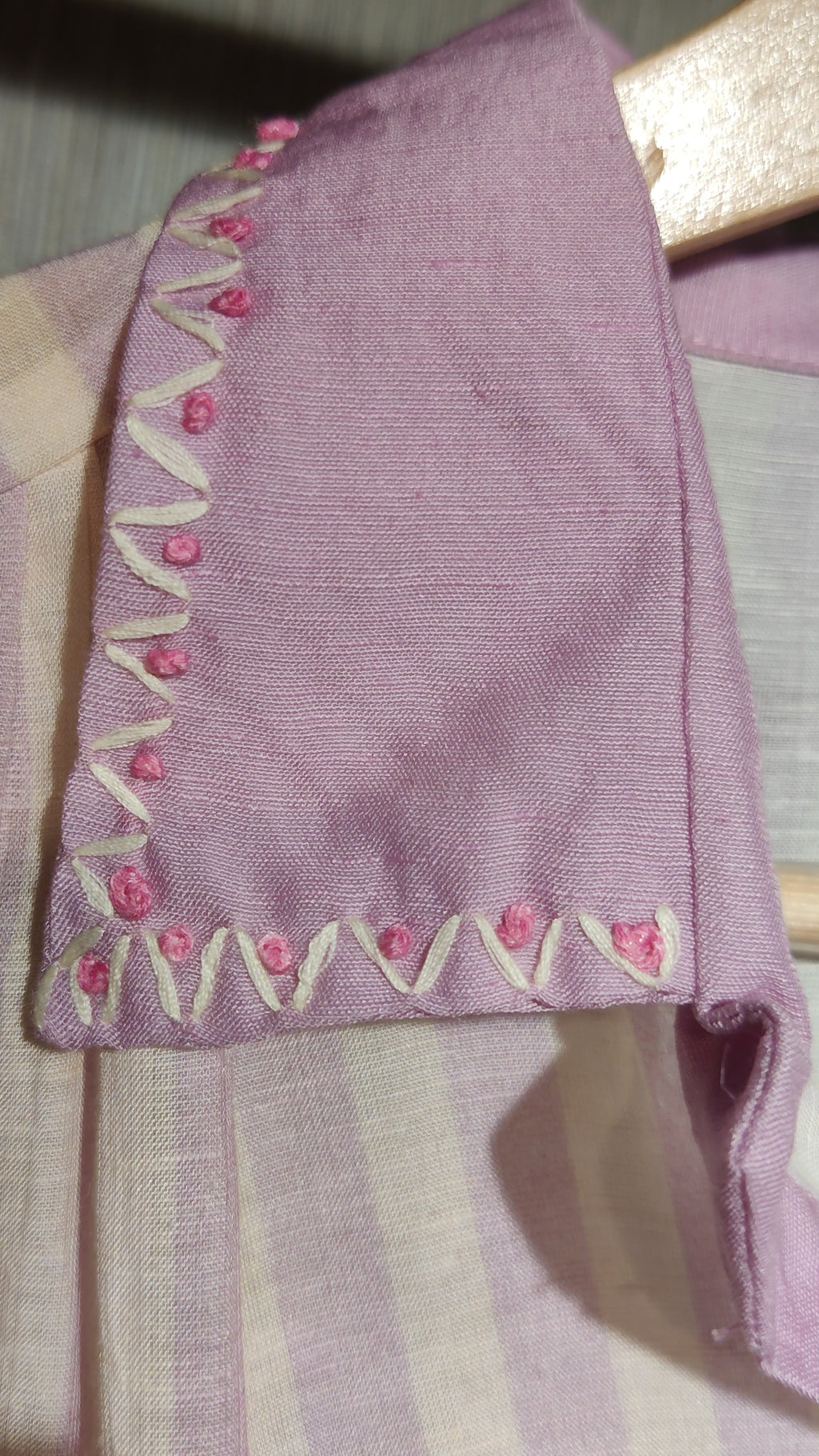Blush Pink Striped Cotton Co-ord Set with Floral Applique & Thread Work