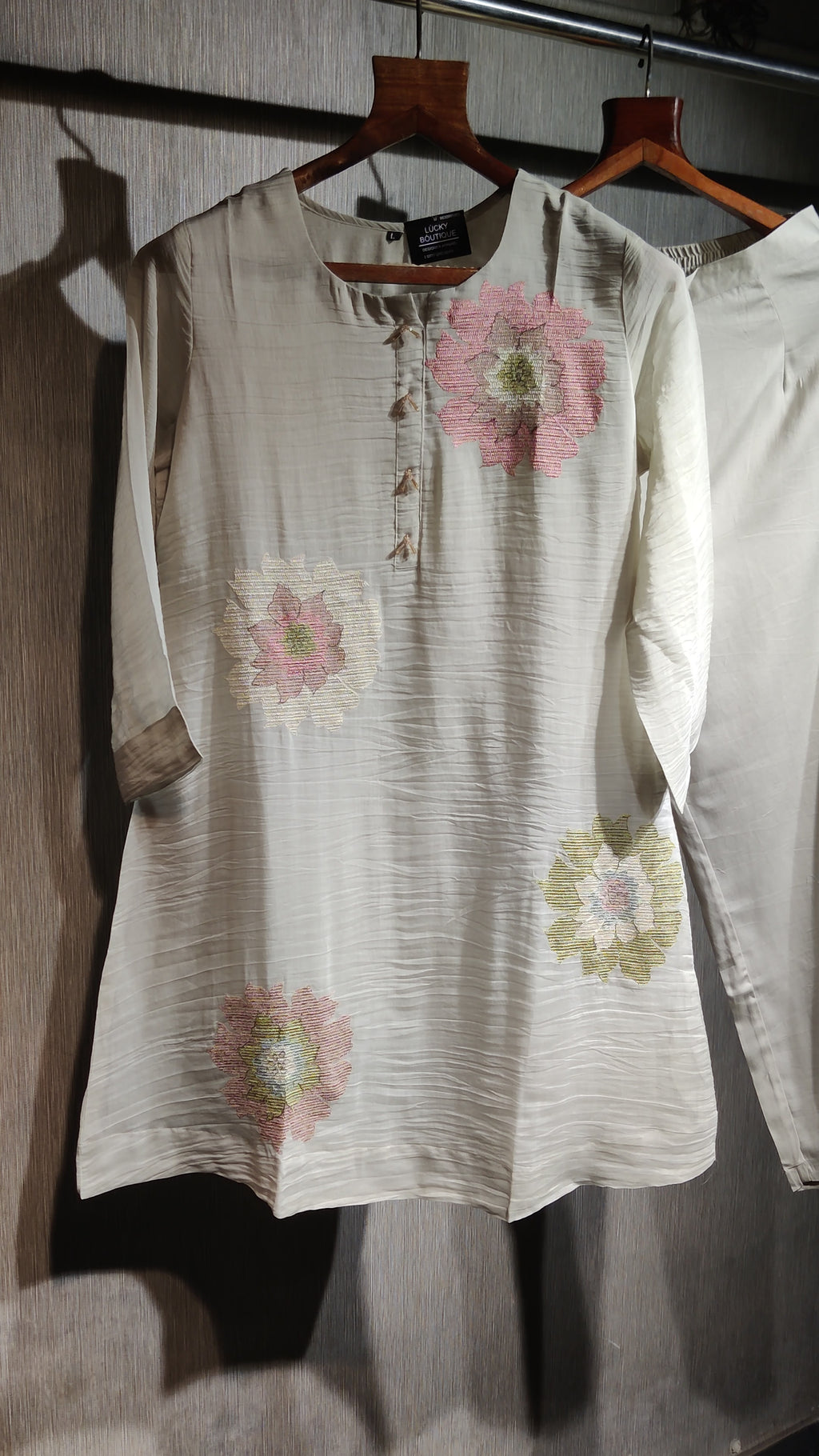 Pastel Floral Kantha Linen Co-Ord Set
