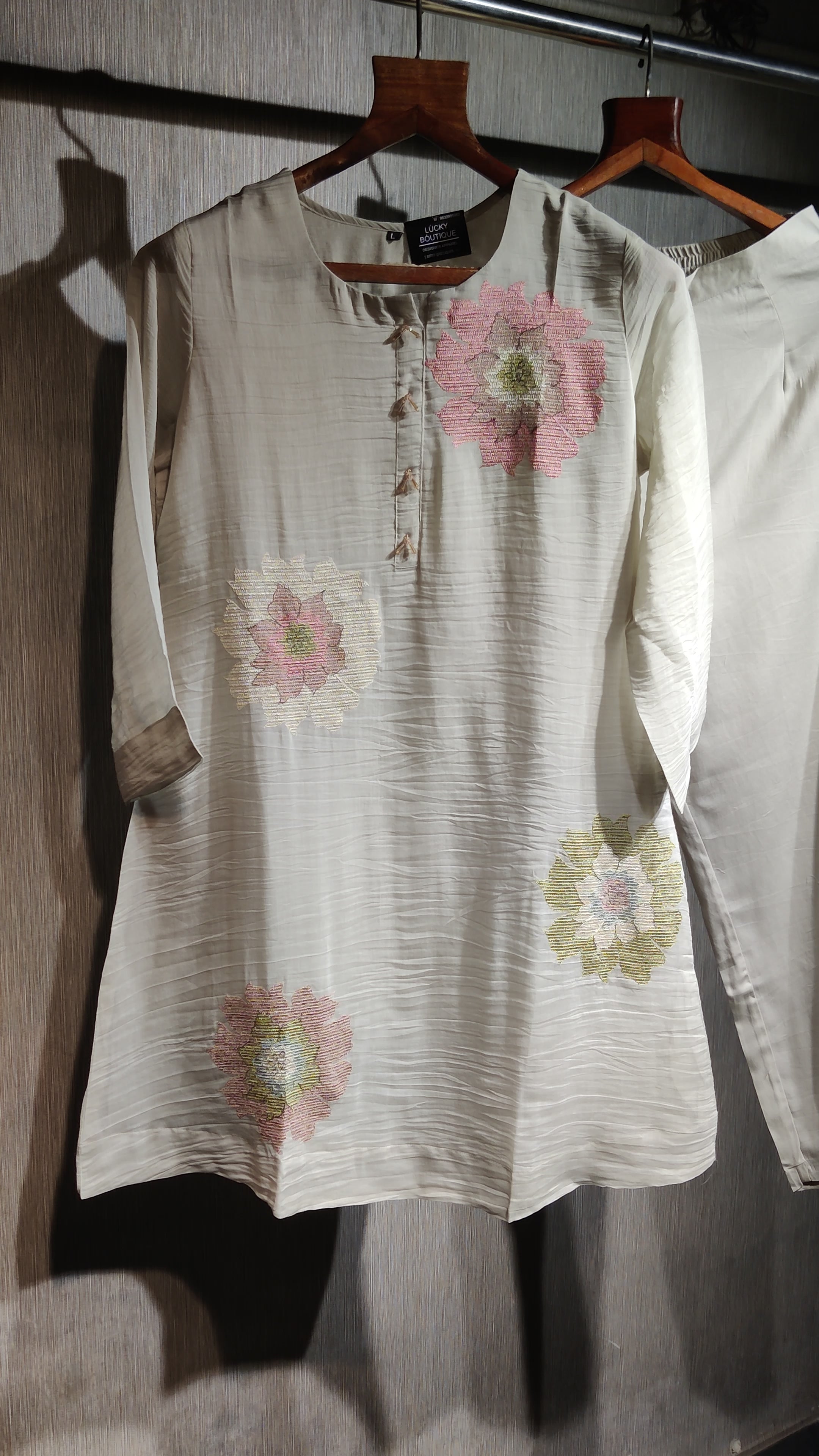 Pastel Floral Kantha Linen Co-Ord Set
