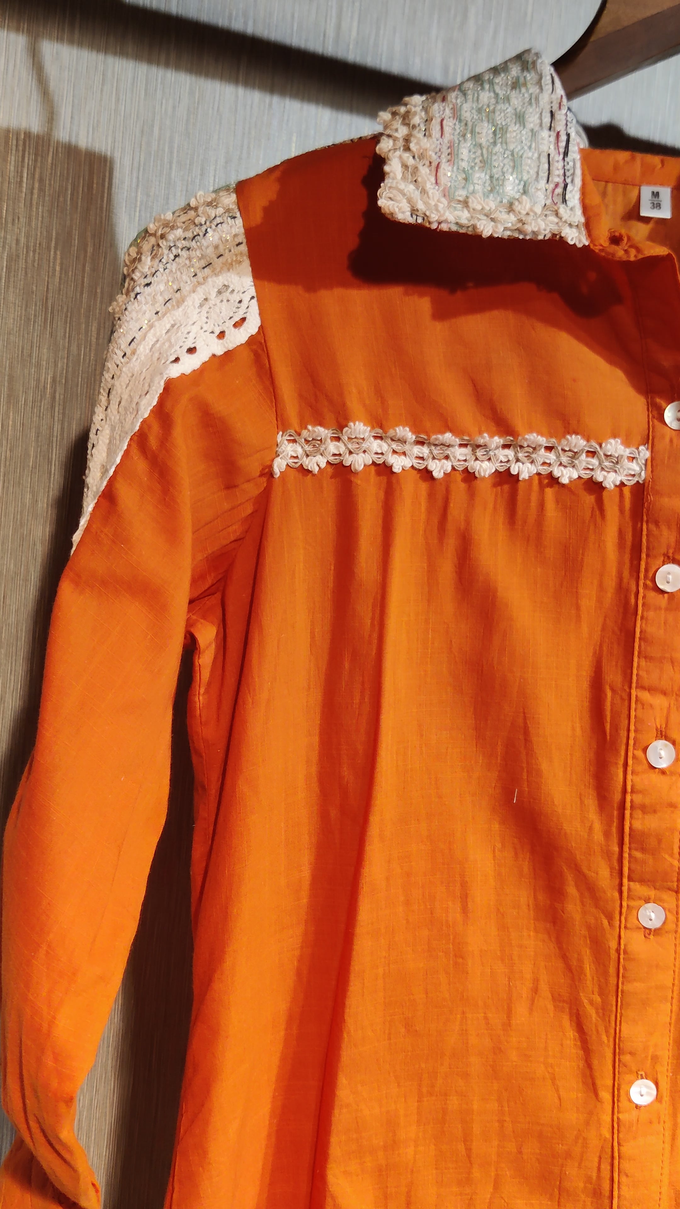 Rust Orange Linen-Cotton Co-Ord Set with Crochet Lace Detailing