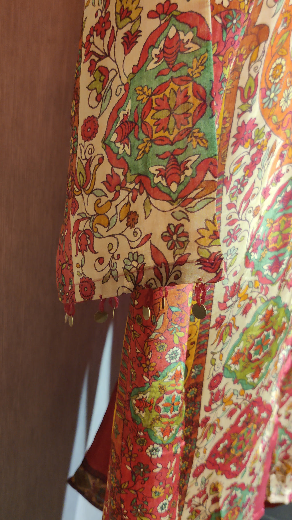 Fiesta Rust Italian Crepe Silk Co-ord Set with Heritage Paisley Print and Delicate Hand Work