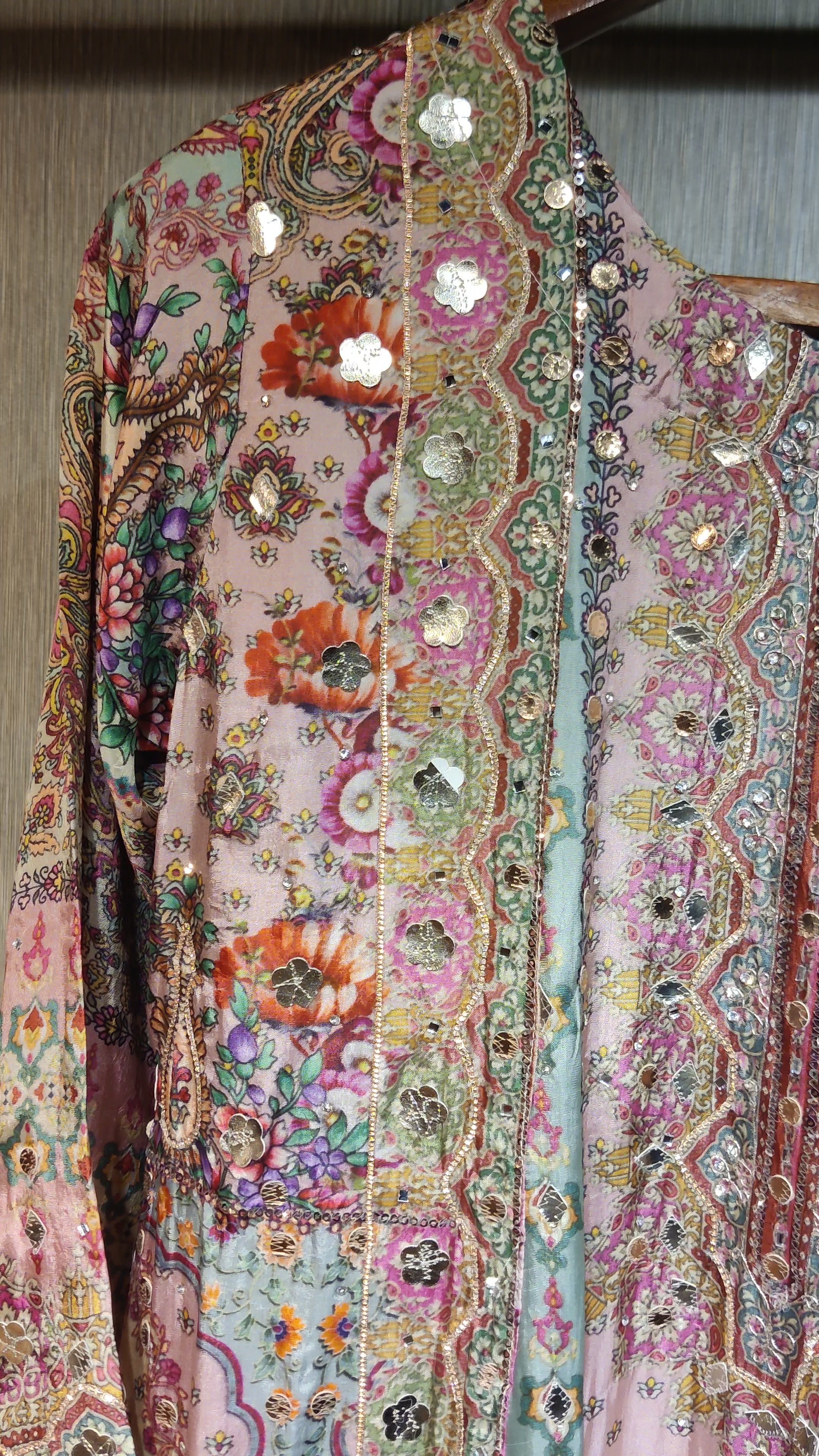 Russian Silk A-Cut Drape Dress with Persian Prints