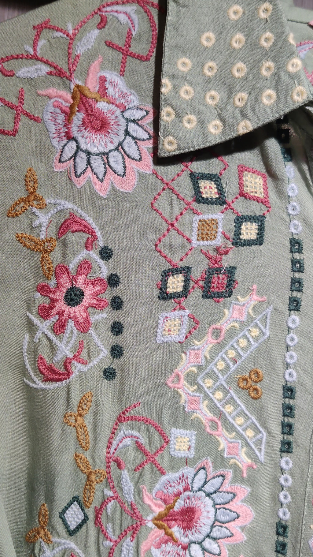 Sage Pastels Premium Cotton Co-ord Set with Exquisite Hand Work and Thread Embroidery All Over